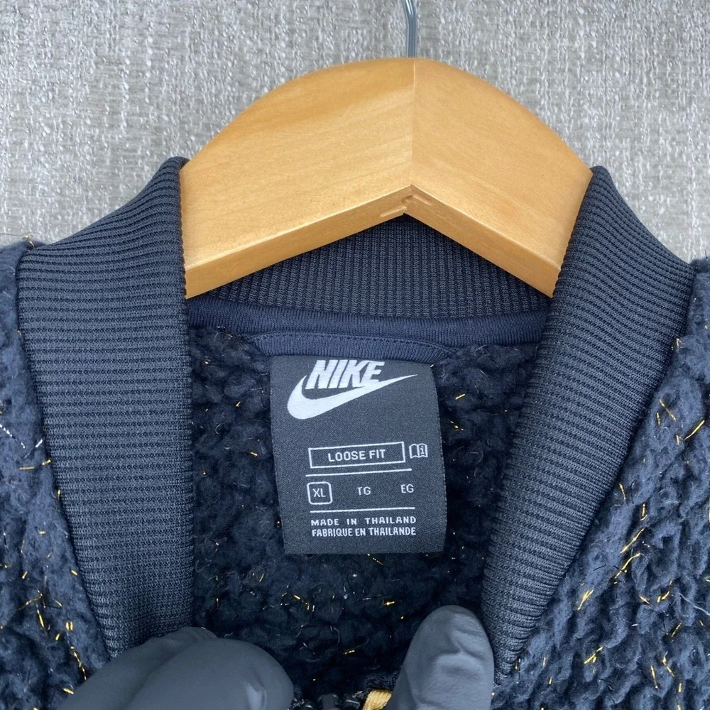Nike Sportswear Sherpa Fleece Bomber Jacket XL Black Gold Sparkle Full Zip